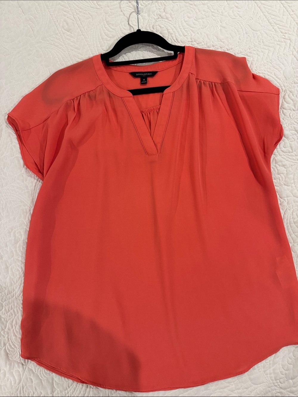 Banana Republic Factory Coral Split V-Neck Blouse
